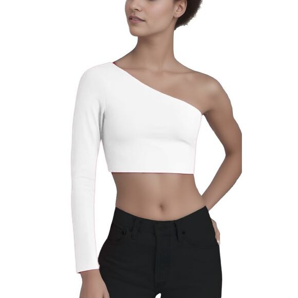 Susana Monaco One Shoulder Crop Long Sleeve Top in Sugar White NWT Size Large - Picture 1 of 8